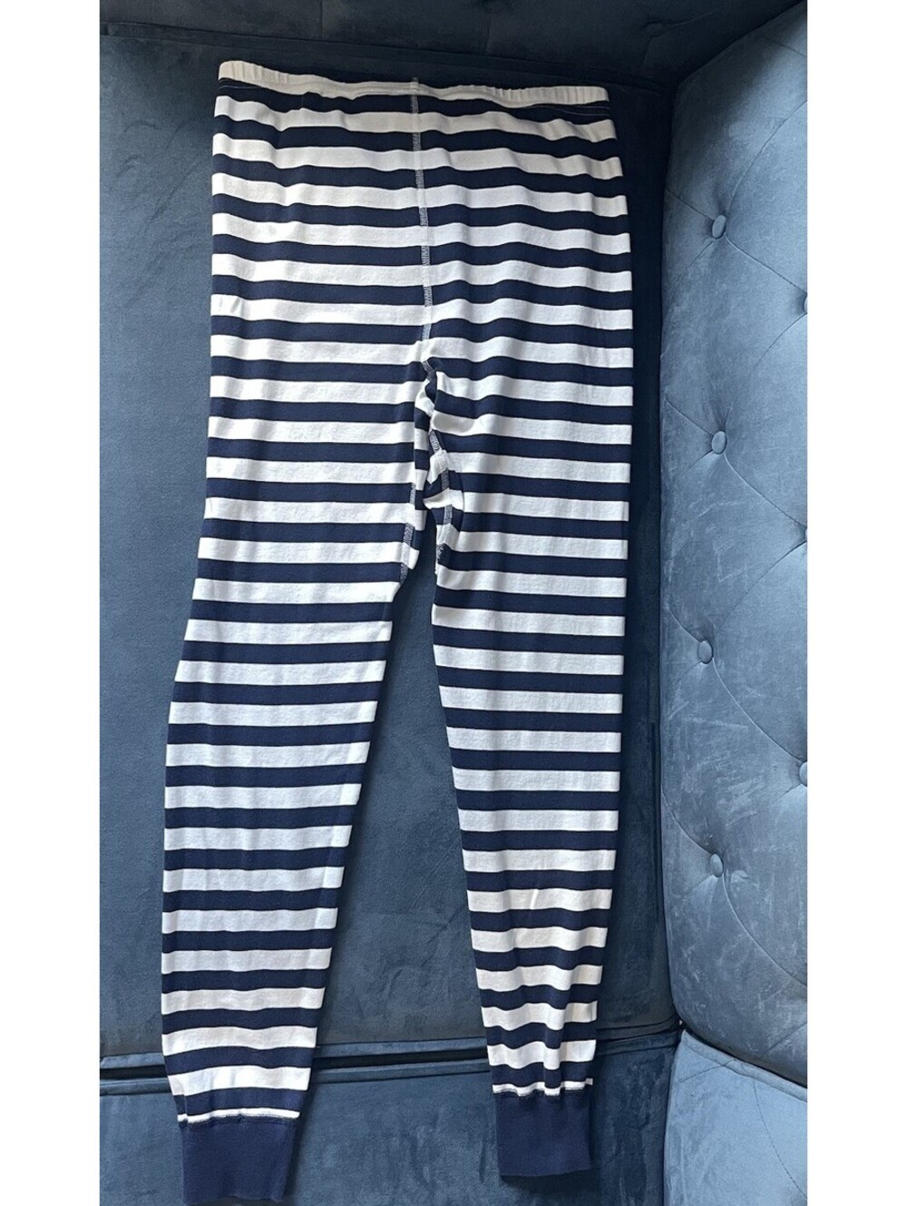 Hanna Andersson Pajama Set L Blue White Striped 100% Organic Cotton Peru Sleep - Picture 9 of 10